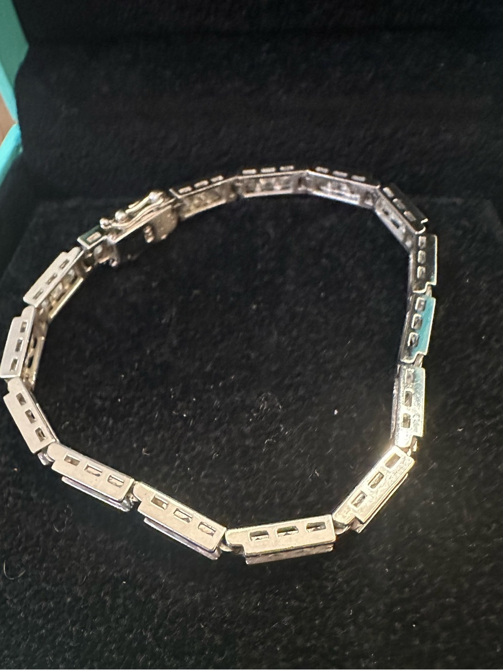Silver Baguette CZ Link Bracelet with Safety Clasp